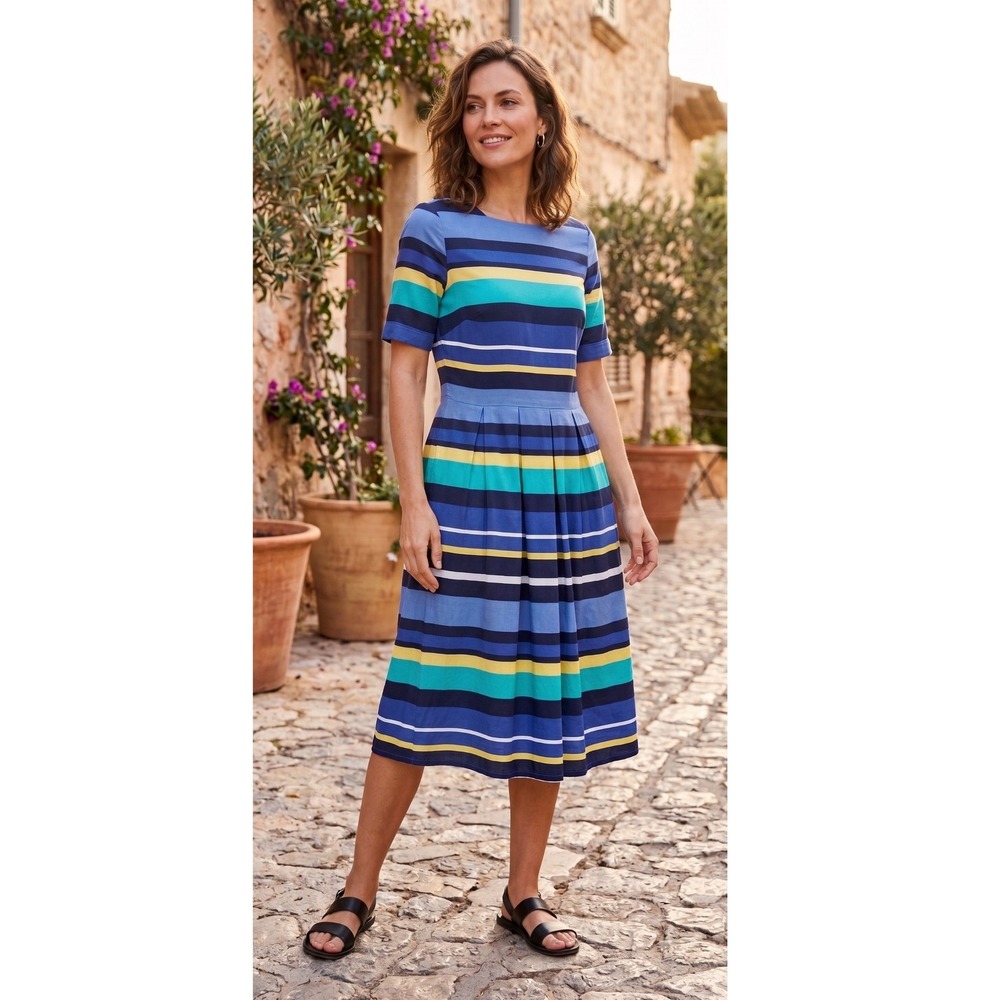 Vintage Talbots Dress S Stripe Midi Minimalist Preppy Classic Casual Modest Cute